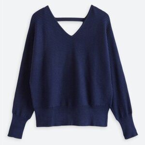 Pinque Lajara V Neck Back Detail Sweater Navy Women's XL